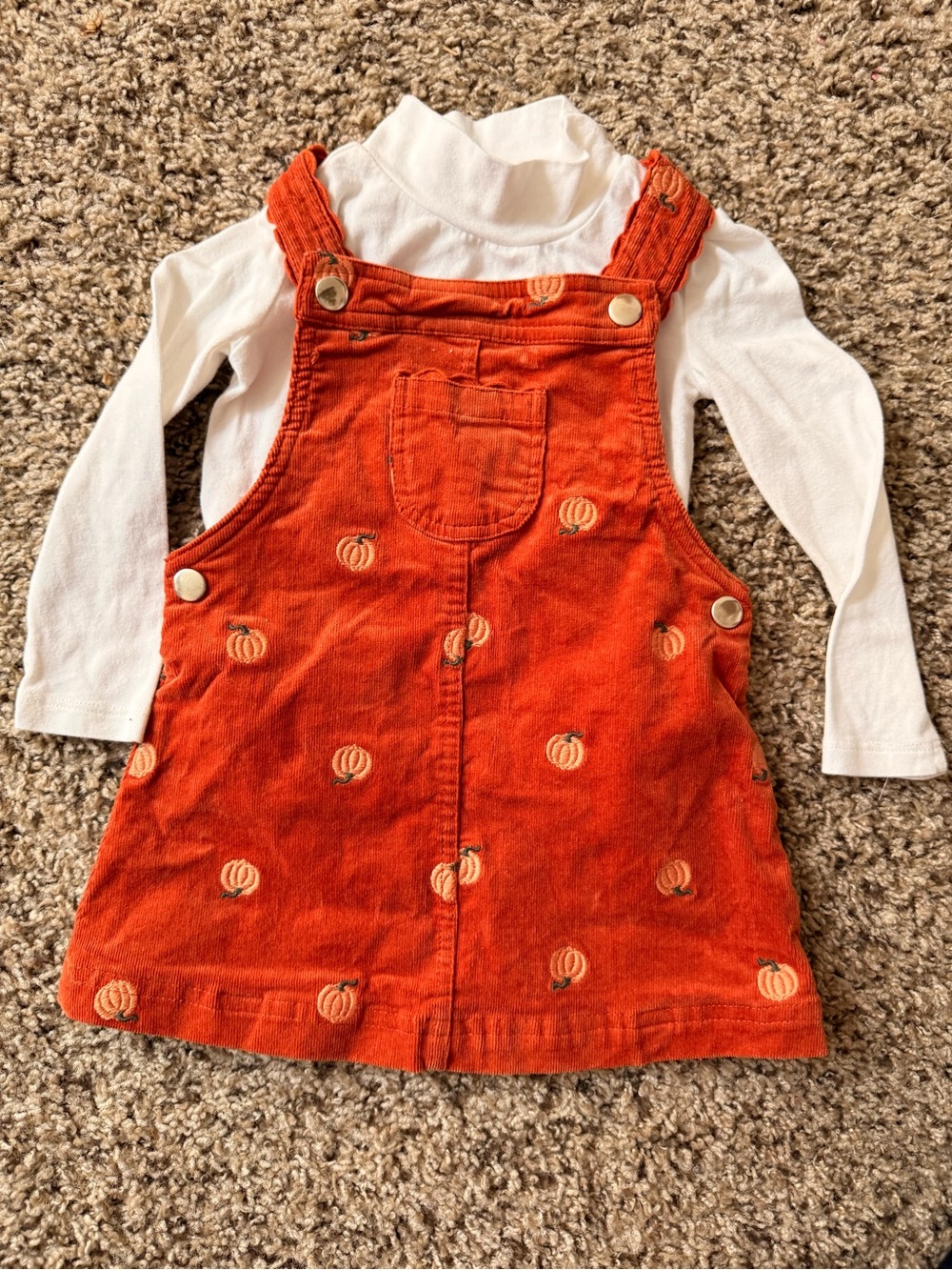 Baby Girl Orange Corduroy Pumpkin Pinafore Overall Dress
